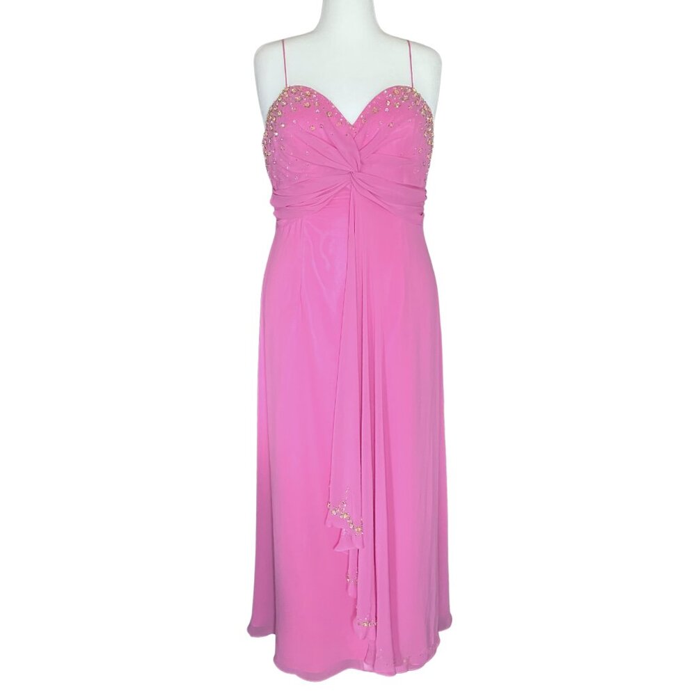 Vintage Y2K Pink Beaded Sequin Flower Prom Dress. XL 14. Fairycore Glam Barbie